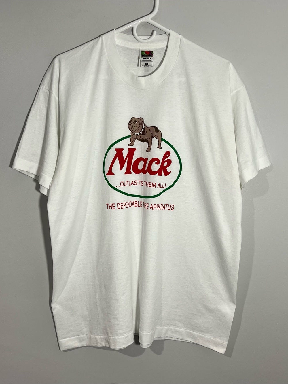 Vintage Mack Trucks Fire White Single Stitch Short Sleeve T-Shirt Mens XL